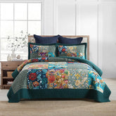 Autumn Dream vintage floral turquoise bedspread shows soft, breathable cotton texture