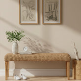 AV CONNECT solid wood acacia bench with handwoven seat, ideal entryway seating.