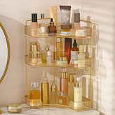 Aveniee corner bathroom organizer 3-tier gold front view enhances space saving.