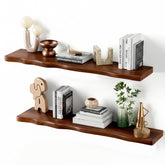 Avytronx solid wood live-edge 36-inch shelf mounted for a floating display and clutter-free storage.