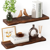 Avytronx walnut live-edge floating shelf displaying books with rustic warmth.
