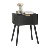 AWASEN black nightstand with fluted drawer and golden handle offers stylish bedside storage.
