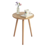 AWASEN round side table in natural walnut beside seating for quick access.