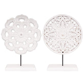 AXEARTE carved flower medallion wood sculpture for elegant living room decor.
