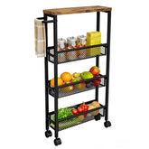 AZERPIAN Slim Rolling Cart with MDF top for compact kitchen storage.