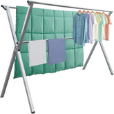 AZHZOLSK folding indoor-outdoor drying rack with 20 hooks for versatile laundry.