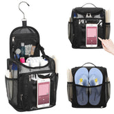 Bagmoly hanging shower caddy main compartment with elastic strap to secure items