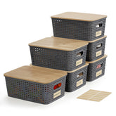 Bagnizer stackable storage bin with bamboo lid in gray for organized pantry and shelves.
