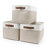 Bagnizer large beige storage bin front view helps tidy shelves.