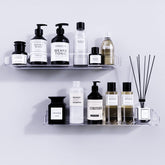 Bakzon acrylic shower shelves front view shows compact, secure storage for toiletries.