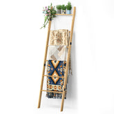 BAMBANG 6-Tier Blanket Ladder in living room displaying blankets neatly