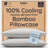 Bambaw bamboo pillowcase Moonlight Gray close-up reveals cooling, silky texture.