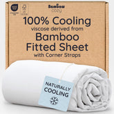 Bambaw King White fitted sheet fabric close-up shows silky bamboo viscose texture for cooling