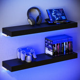 BAMEOS floating shelves with RGB LED strip for vibrant ambient lighting.