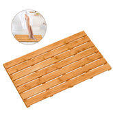 Bamfan bamboo bath mat with non-slip feet keeping floors safe and dry