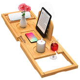 Banlilu premium bamboo bathtub tray expands from 27.5 to 35.4 inches for many tubs.