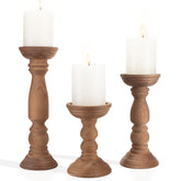 BANOMII farmhouse wood candle holders set of 3 for rustic tablescapes.