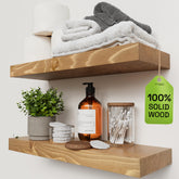 BAOBAB WORKSHOP natural wood floating shelves 20-inch wide for organized wall storage.