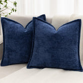 BAOLIZEGAO navy blue chenille pillow cover front view enhances cozy sofa styling