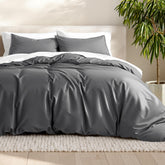 Bare Home king grey duvet cover closeup shows ultra-soft fabric for cozy nights