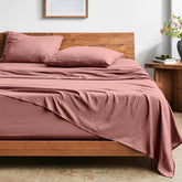 Bare Home queen sheet set dusty rose ultra-soft microfiber for relaxed comfort.