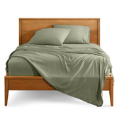 Bare Home queen sheet set sage folded shows soft double-brushed microfiber feel
