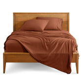 Bare Home queen terracotta flat sheet shows ultra-soft microfiber for comfy nights.