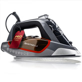 Bartnelli Pro luxury steam iron soleplate gliding smoothly over fabric for flawless press