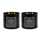 Bath & Body Works Mahogany Teakwood Intense three-wick candle jar delivers bold woodsy aroma.