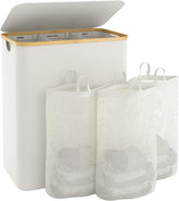 Bathola extra-large laundry basket with lid enabling organized sorting.
