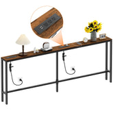Bathola narrow sofa table with power outlets keeps devices charged beside the couch