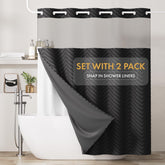 Bathway No Hook shower curtain with no-hook design for quick, tool-free updates.