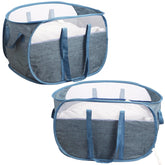 BATTOO collapsible laundry basket blue open for easy large-capacity laundry sorting.