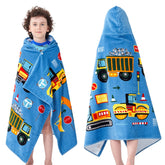 Bavilk kids hooded towel with cartoon animal print, ideal for beach time.