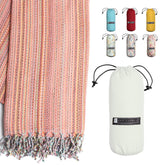 Bay Laurel Turkish Beach Towel with travel bag folded for easy packing