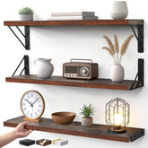 Bayka 23 inch floating wall shelf in rustic brown for versatile display of books and decor.