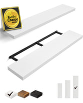 Bayka floating shelves in white finish organize books and decor on the wall.