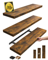 Bayka Floating Shelves set of 3 mounted on wall showcasing organized books and decor.