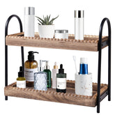 BDBDYEAY bathroom organizer top view with two-tier wood bead design for clutter control.
