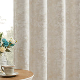 Beauoop beige floral jacquard curtain panel with elegant pattern for living spaces.