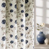 Beauoop floral curtain with midnight navy petals on beige for privacy and style.