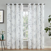 Beauoop floral linen semi-sheer curtains, 84-inch two-panel grey, diffuses natural light.