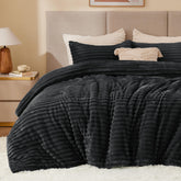 BEDELITE fleece king comforter set front view showcasing luxurious softness and bold black color
