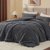 BEDELITE fluffy king size comforter set in grey fleece for luxurious warmth