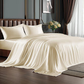 BEDELITE king-size satin sheets in beige offer luxurious comfort and skin-friendly softness.