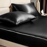 BEDELITE king black satin fitted sheet with silky touch for luxurious sleep