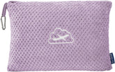 BEDELITE travel blanket in lavender folded in its bag for easy storage.