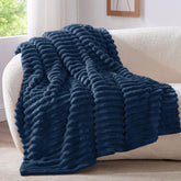 BEDELITE twin blanket striped navy full view for warm, decorative living spaces.