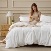 Bedsure king duvet cover in natural white folded on bed shows linen-inspired texture