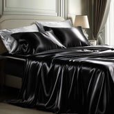 Bedsure black satin queen flat sheet with a silky finish for smooth sleep.